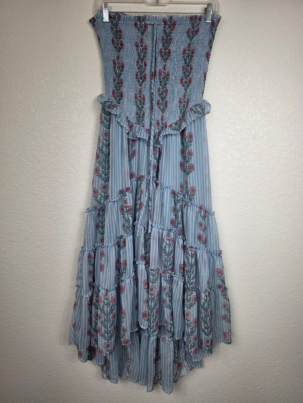 Free People Blue Floral Strapless Midi Dress